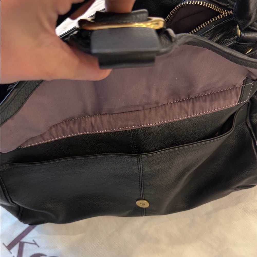 Kooba Black Leather Shoulder Bag with Gold Buckle - Picture 9 of 9